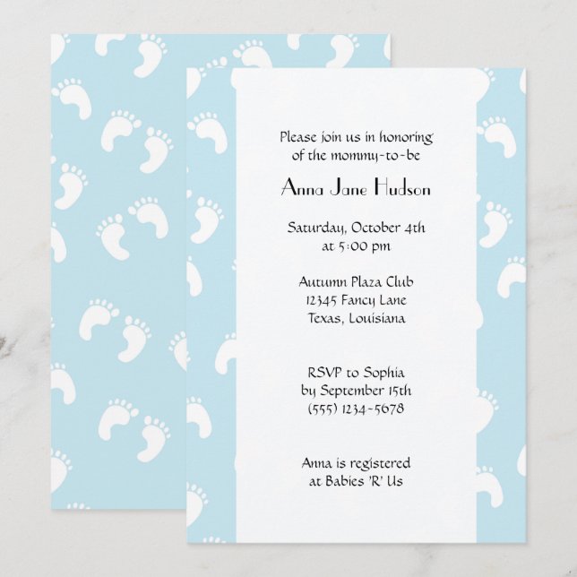 Invitation Empreintes bébé, Pied bébé, Marches, Baby shower (Devant / Derrière)