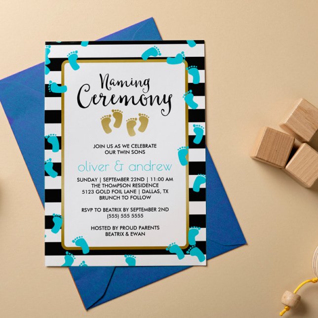 Invitation Empreintes bleues Black & Gold Twins Cérémonie de  (Créateur téléchargé)