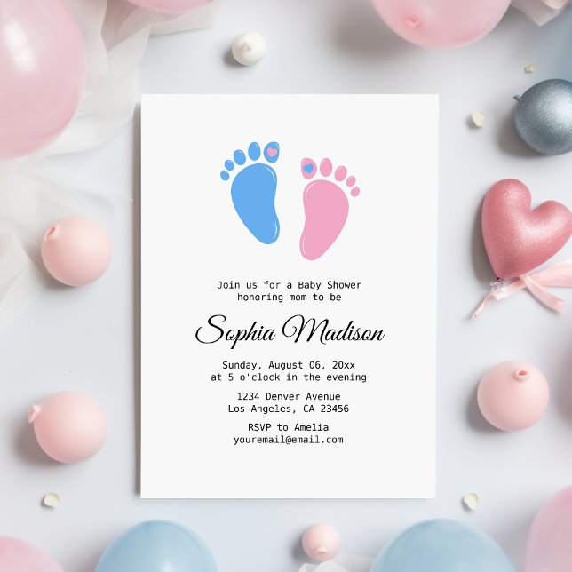 Invitation Empreintes de bébé baby shower neutre pour les fem (Créateur téléchargé)