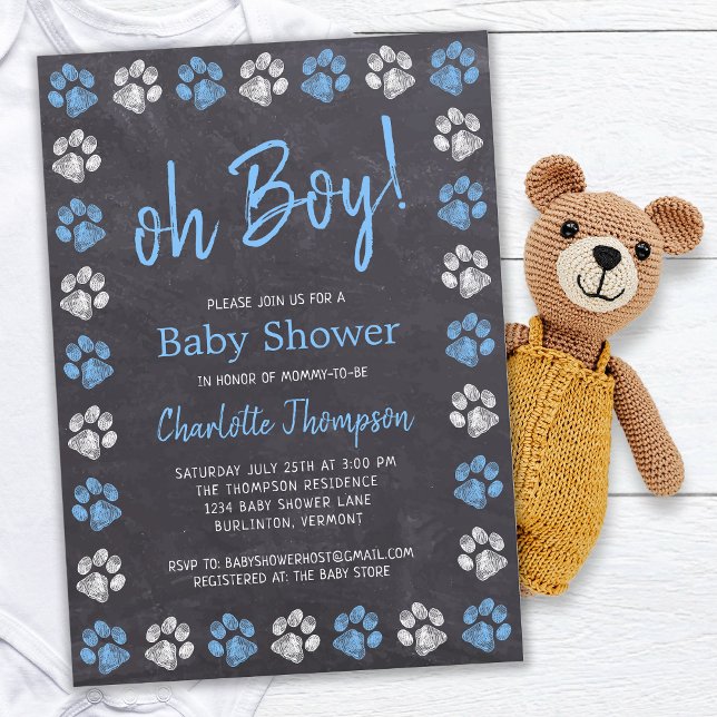 Invitation Empreintes de pattes de tableau noir Baby shower d (Créateur téléchargé)