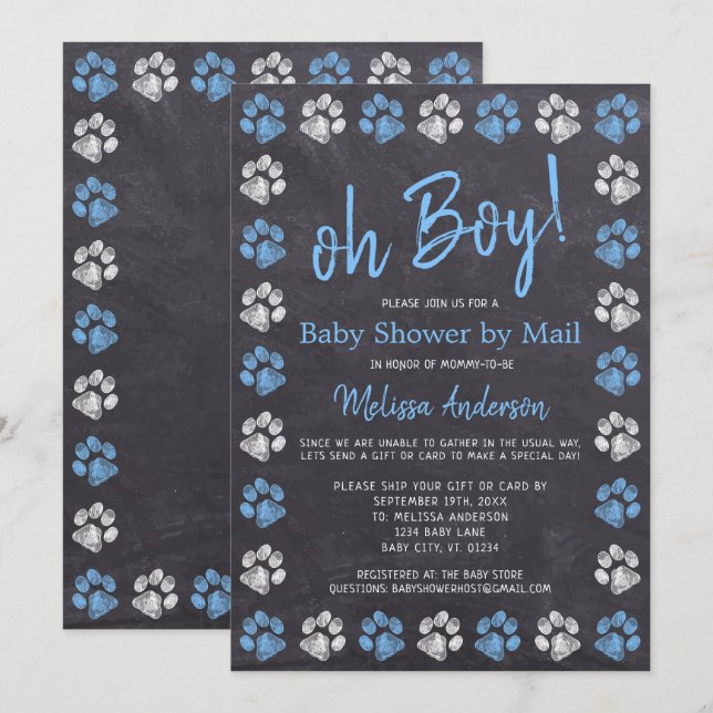 Invitation Empreintes de pattes de tableau noir Baby shower g (Devant / Derrière)