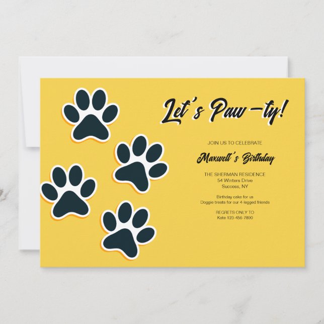 Invitation Empreintes de pattes Doggie fête d'anniversaire (Devant)