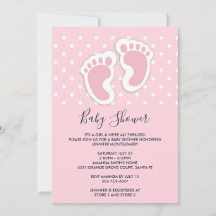 Invitation Empreintes de pied de bébé fille rose Mignonnes Sh