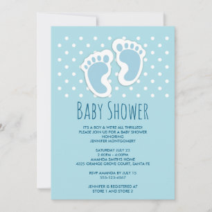 Invitation Empreintes de pieds de bébé garçon bleu mignon Bab