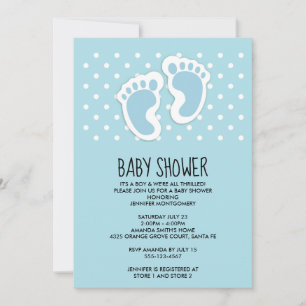 Invitation Empreintes de pieds de bébé garçon bleu mignon Bab