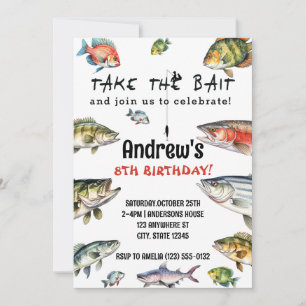 Invitation Empruntez l'appât Watercolor Fishing Anniversaire