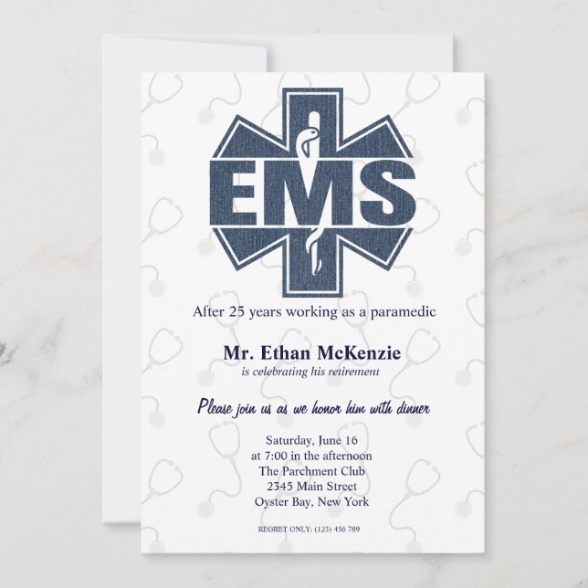 Invitation EMS retraite texture Denim (Devant)