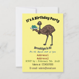Invitation Emu avec dessin animé d'oeufs