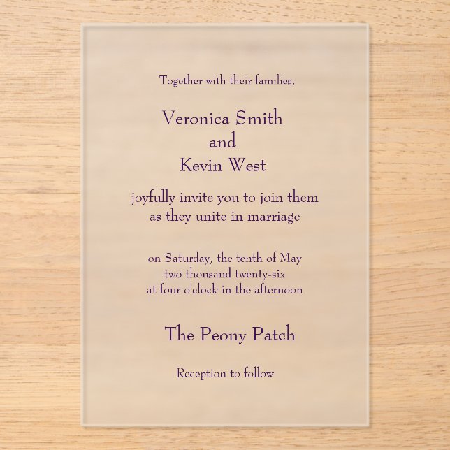 Invitation en acrylique givré sur modèle (Recto)