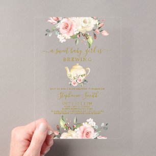 Invitation en acrylique pour Baby Shower Tea Party