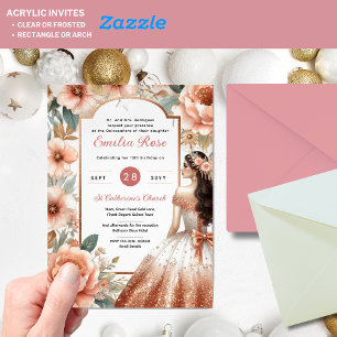 Invitation en acrylique Quinceañera - Dusty Rose F