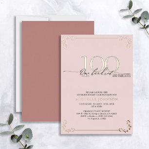Invitation En Aluminium 100 ans et Fabuleux Rose Gold Calligraphie Anniver