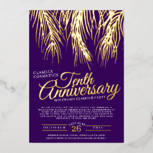 Invitation En Aluminium 10e anniversaire glamor party or violet palmiers