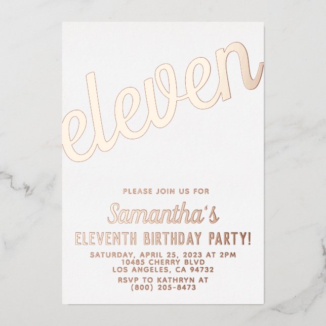 Invitation En Aluminium 11e anniversaire de l'or Rose (Recto)