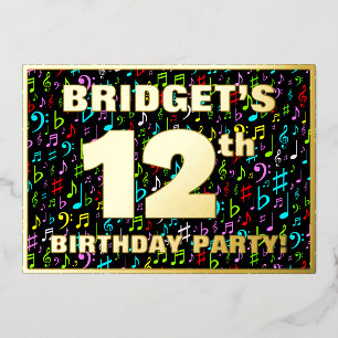 Invitation En Aluminium 12th Birthday Party — Fun, Colorful Music Symbols