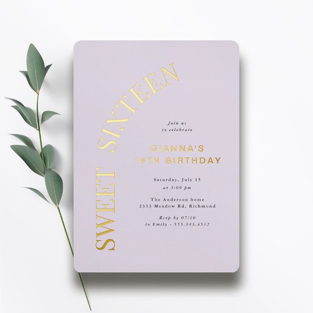 Invitation En Aluminium 16 ans | Lavande Purple & Gold Girl'anniversaire (Créateur téléchargé)