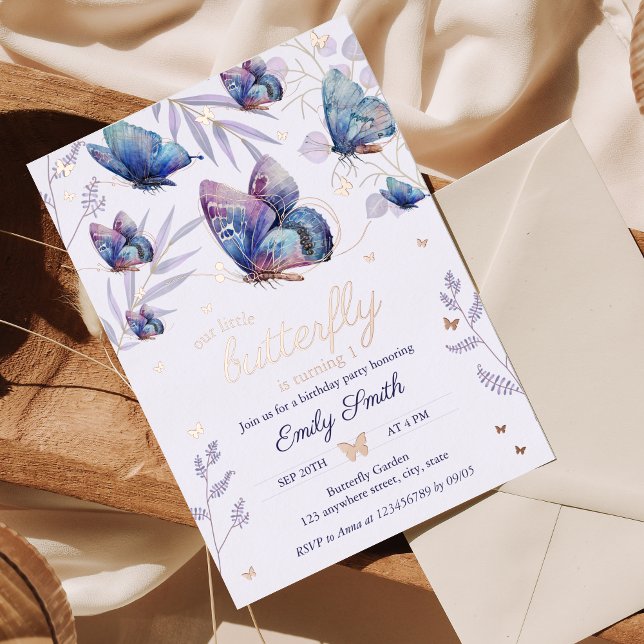 Invitation En Aluminium 1er anniversaire de la fille papillon (Créateur téléchargé)