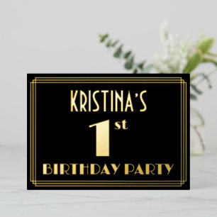 Invitation En Aluminium 1ère fête d'anniversaire : Art Déco Look "1", avec