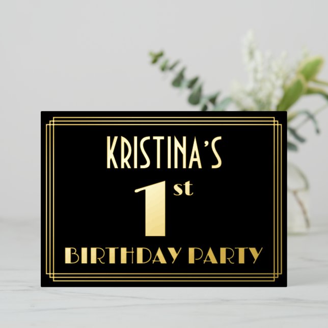 Invitation En Aluminium 1ère fête d'anniversaire : Art Déco Look "1", avec (Debout devant)