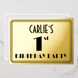 Invitation En Aluminium 1ère fête d'anniversaire — Art Déco Look "1" + Nom