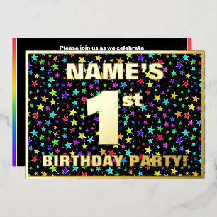 Invitation En Aluminium 1st Birthday Party — Fun, Colorful Stars Pattern