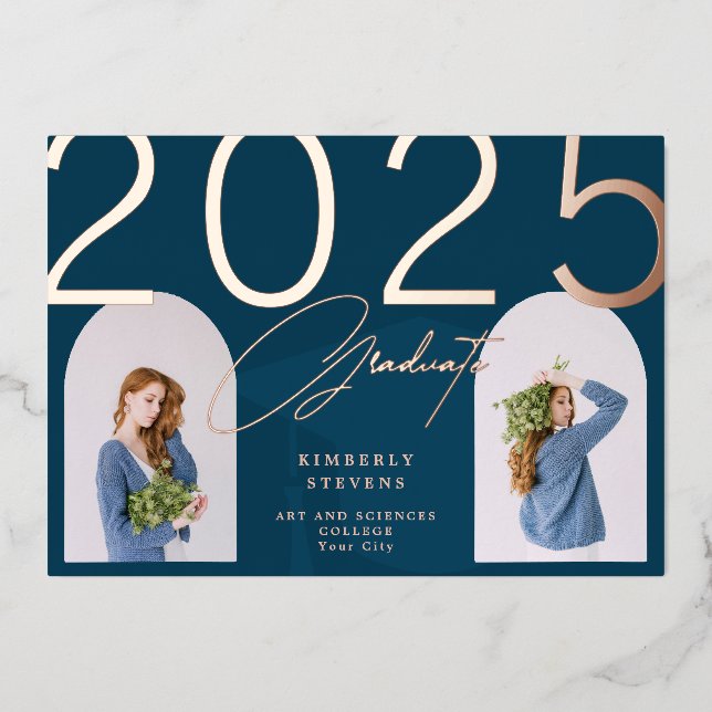 Invitation En Aluminium 2023 diplômé élégant minimaliste coutume 2 photos (Recto)