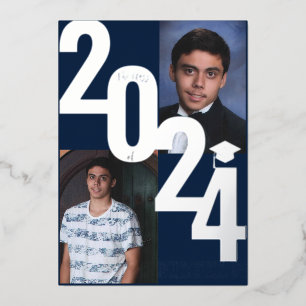 Invitation En Aluminium 2024 Real Foil Silver Metallic Graduation Photo