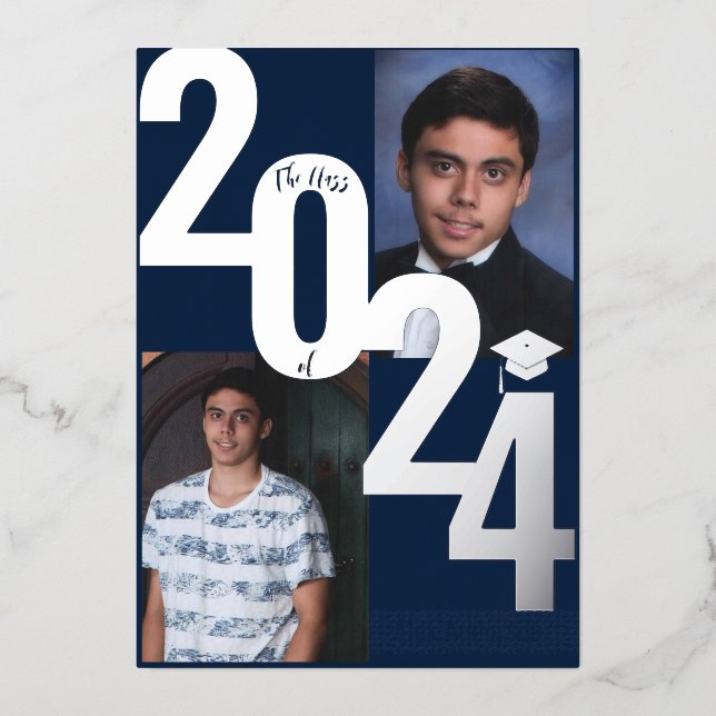 Invitation En Aluminium 2024 Real Foil Silver Metallic Graduation Photo (Recto)