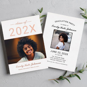 Invitation En Aluminium 2025 Moderne Elegant Rose Gold Photo Graduation