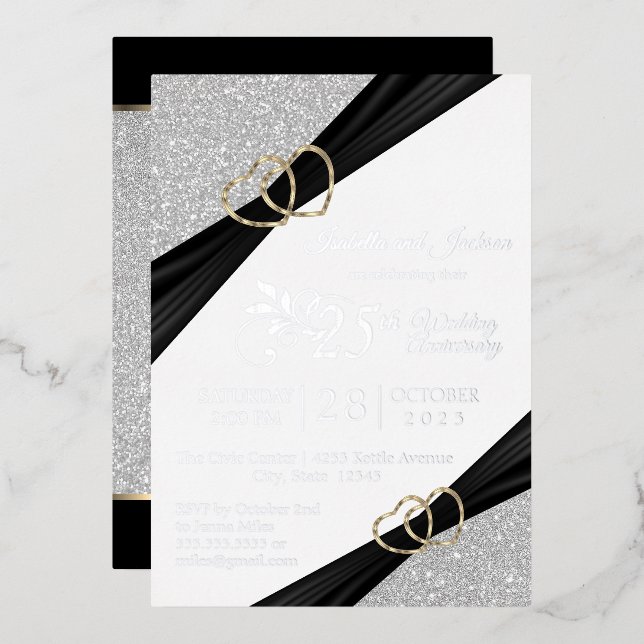 Invitation En Aluminium 25e anniversaire de la Parties scintillant d'argen (Recto/Verso)