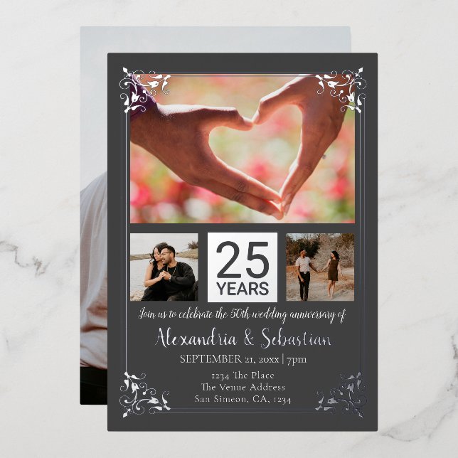 Invitation En Aluminium 25e anniversaire de Mariage avec cadre (Recto/Verso)