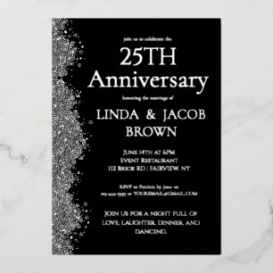 Invitation En Aluminium 25e Anniversaire de Mariage Faux Paillettes d'Arge