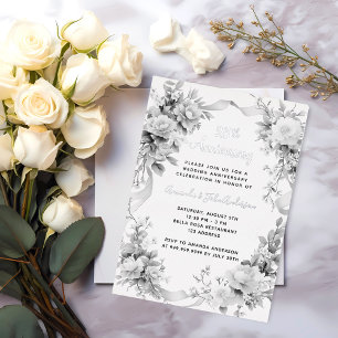 Invitation En Aluminium 25e anniversaire de mariage fleurs argentées