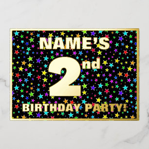 Invitation En Aluminium 2e Birthday Party — Fun, Colorful Stars Pattern