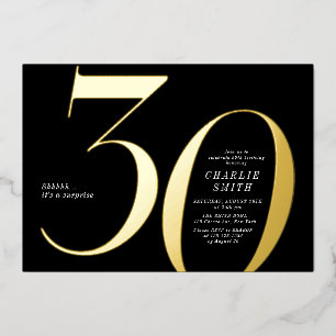 Invitation En Aluminium 30e anniversaire moderne minimaliste noir et or