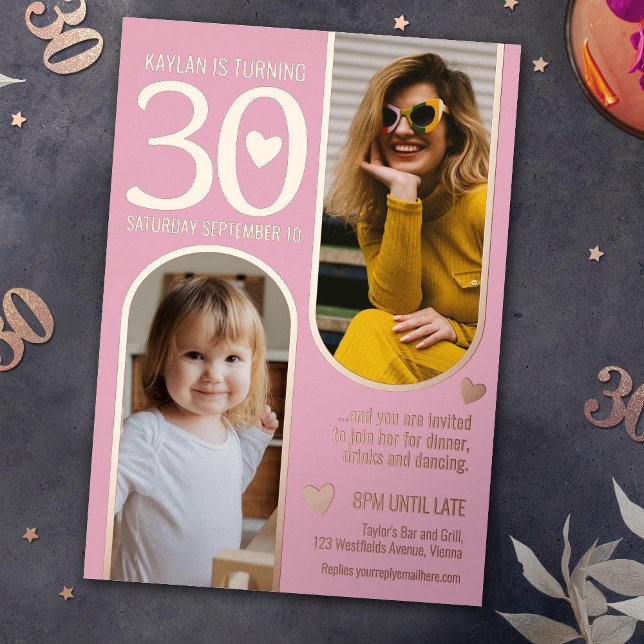 Invitation En Aluminium 30e deux arches anniversaire rose rose coeur or (Créateur téléchargé)