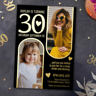 Invitation En Aluminium 30ème anniversaire de deux arcs coeur d'or noir