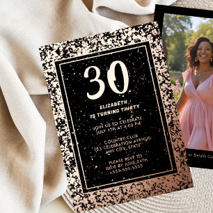 Invitation En Aluminium 30ème Rose noir Gold Photo sur le dos Modèle perso