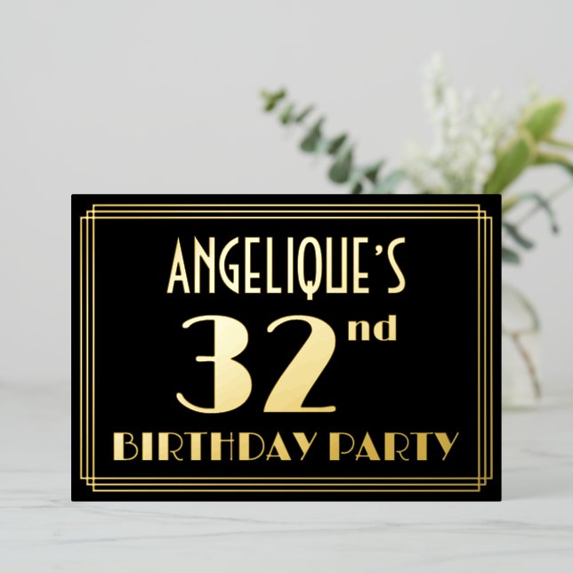Invitation En Aluminium 32e fête d'anniversaire : Art Déco Look "32", avec (Debout devant)
