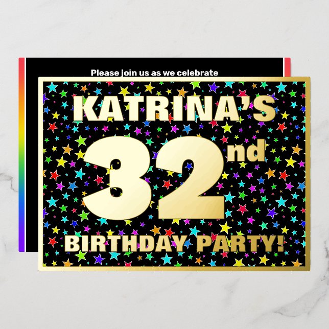 Invitation En Aluminium 32e fête d'anniversaire — Motif d'étoiles amusante (Recto/Verso)