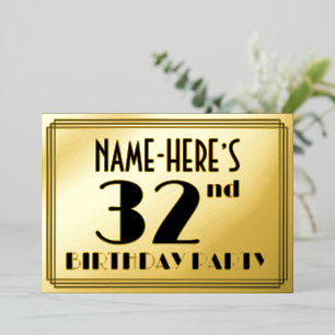 Invitation En Aluminium 32e fête d'anniversaire — Regarder Art Déco "32" +