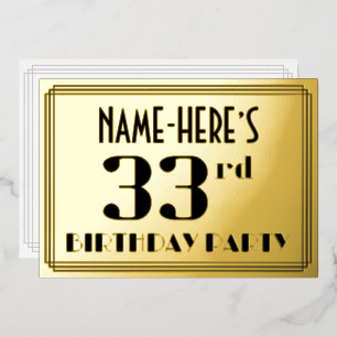 Invitation En Aluminium 33e fête d'anniversaire : Art Déco Look "33" et no