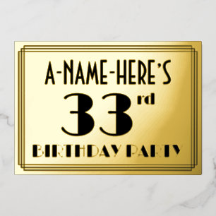 Invitation En Aluminium 33e fête d'anniversaire — Art Déco Look "33" + Nom