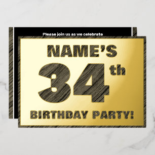 Invitation En Aluminium 34e fête d'anniversaire — Gras, Faux Wood Grain Te