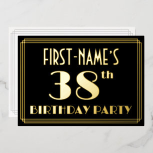 Invitation En Aluminium 38e fête d'anniversaire : Art Déco Look "38", avec