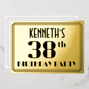 Invitation En Aluminium 38e fête d'anniversaire : Art Déco Look "38" et no