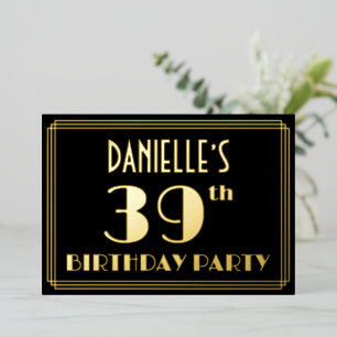 Invitation En Aluminium 39e fête d'anniversaire : Art Déco Look "39", avec