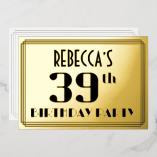 Invitation En Aluminium 39e fête d'anniversaire : Art Déco Look "39" et no