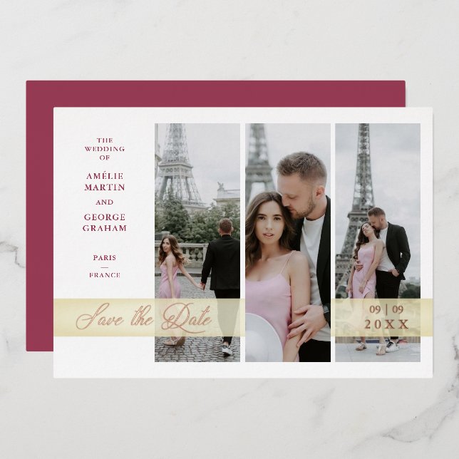 Invitation En Aluminium 3 Photos Collage Fancy Élégant Script (Recto/Verso)