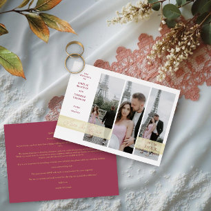 Invitation En Aluminium 3 Photos Collage Fancy Élégant Script